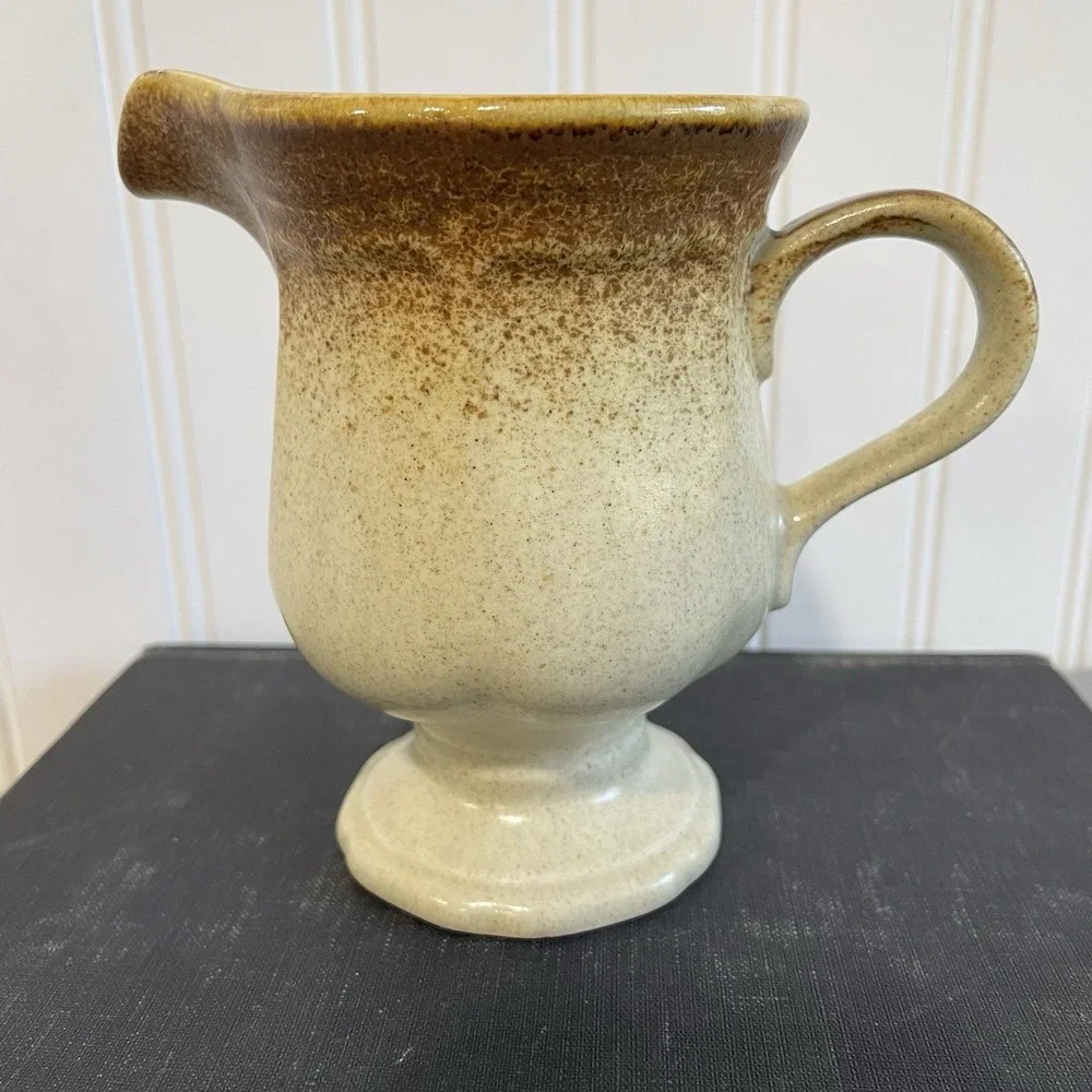 Mikasa E8000 Terra Stone Creamer‎ Pitcher Speckled Brown Drip Glaze Japan MCM